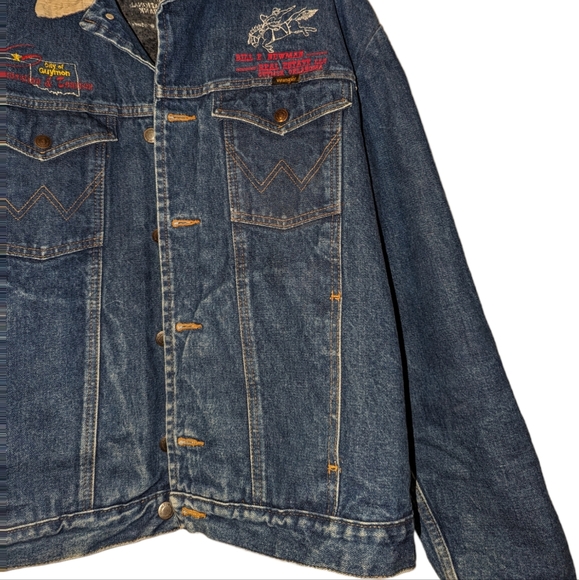 Wrangler Blanket Lined Corduroy Collar Rodeo Panhandle Texas Custom Denim Jacket - Picture 4 of 10
